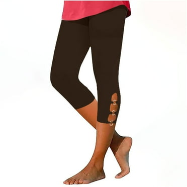CFLVAEK High Waist Capri Legging for Women Trendy Cut Out Ring Pant Athletic Slim Fit Exercise Pants