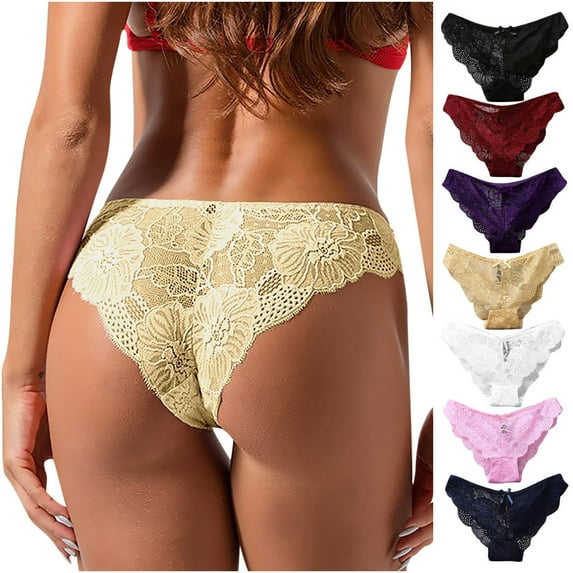 CFLVAEK Hollow Lace Panites for Women Breathable Low Cut Briefs Underwear Cute Bow Tie Panty Elegant Lace Underpants Wine XL