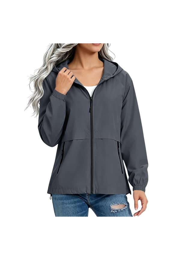 Hooded Rain Jacket for Women Lightweight Waterproof Rain Coat Raincoat Fall Spring Outdoor Camp Raincoat with Hood Dark Gray XXL
