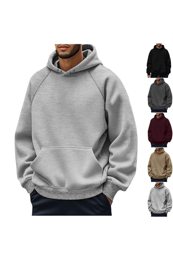 Hoodies for Men Big and Tall Long Sleeve Casual Hoodie Solid Color Drawstring Hooded Sweatshirt with Kangaroo Pocket Black XXL