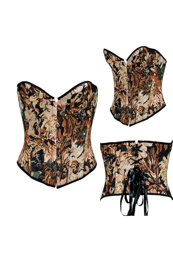 Hourglass Bandeau Tops for Women Overbust Boned Ladies Tube Tops Elegant Floral Print Renaissance Waist Cincher