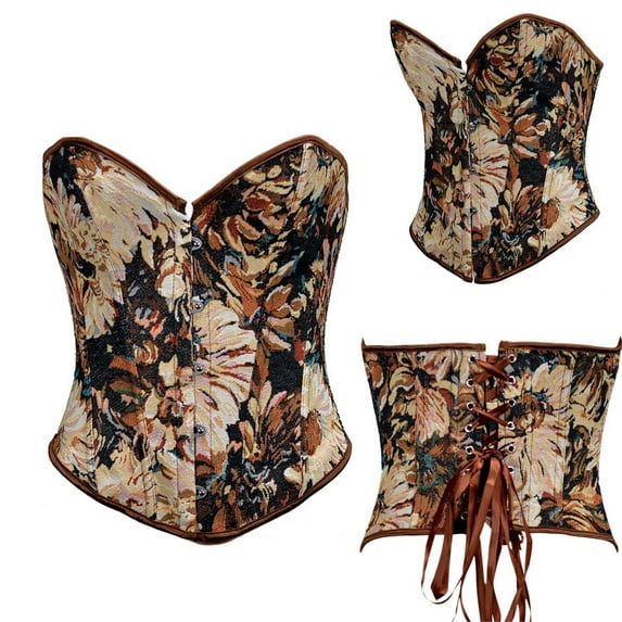 CFLVAEK Hourglass Bandeau Tops for Women Overbust Boned Ladies Tube Tops Elegant Floral Print Renaissance Waist Cincher