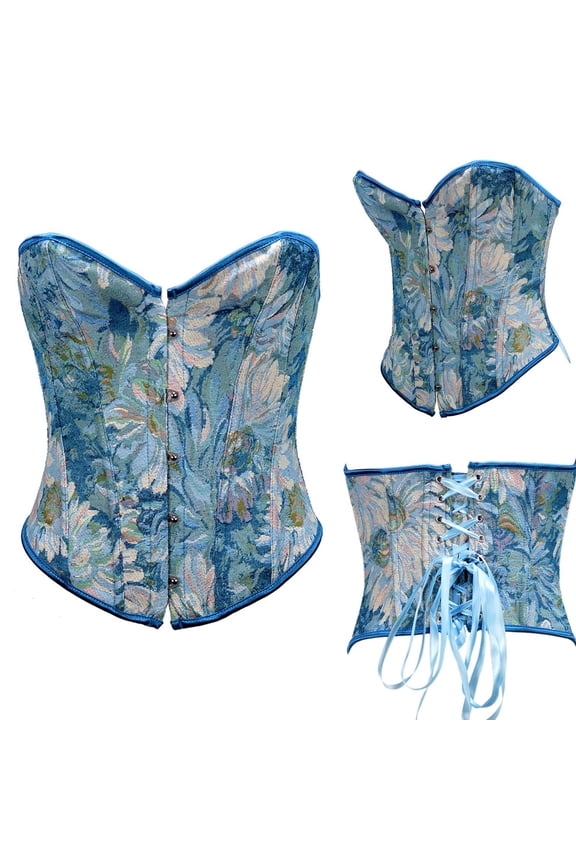 Hourglass Bandeau Tops for Women Overbust Boned Ladies Tube Tops Elegant Floral Print Renaissance Waist Cincher