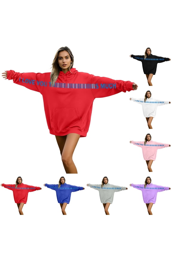 I Love You This Much Hoodie Sweatshirts for Women and Men Funny Valentines Day Hooded Pullovers Plus Size Drawstring Sweatshirt with Pocket Pink S