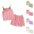 thumbnail image 1 of CFLVAEK Kids Outfits Girls 2 Piece Summer Ice Silk Outfit Sets Cute Strap Tank Tops and Elastic Waist Shorts Solid Color Wave Hem Clothes Size 1 Years, 1 of 10