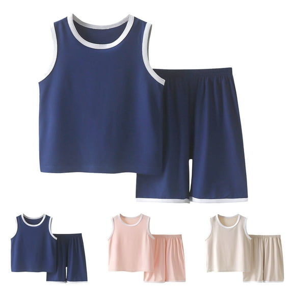 CFLVAEK Kids Outfits Sets 2 Piece Modal Clothe Sets Summer Casual Sleeveless Round Neck Tank Tops and Elastic Waist Shorts Set Solid Color Lounge Clothing Size 2 Years