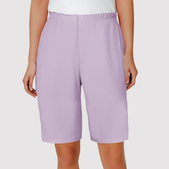 CFLVAEK Knee Length Sleep Shorts for Women Plus Size Elastic Waisted Pajama Shorts Comfy Wide Leg Loungewear Pink XXL
