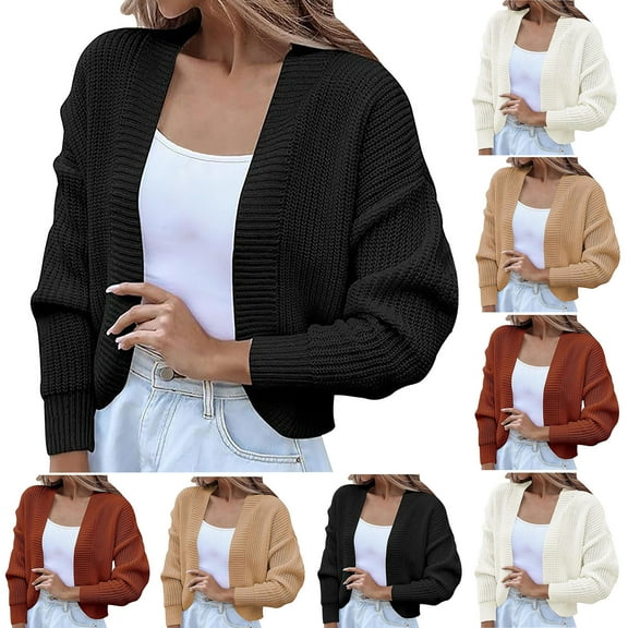 CFLVAEK Knit Cardigan Sweaters for Women Trendy Fall Long Sleeve Cropped Shrugs Comfy Open Front Cardigan Sweater Khaki XL
