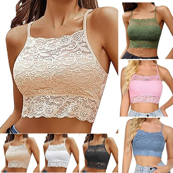 CFLVAEK Lace Bralettes for Women Wireless Bralette with Padded Full Coverage Racerback Bras Comfort Breathable Push Up Vest Type Bra Light Blue S