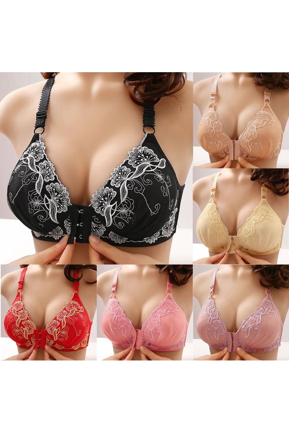 Lace Bras for Women Comfort Front Closure Everyday Bras Breathable No Underwire Push Up Bras Comfy Adjustable Strape Bralettes Pink XL 42/95