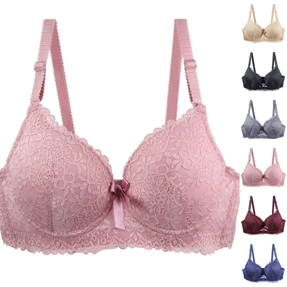 CFLVAEK Lace Bras for Women Plus Size Underwire Push Up Bra Comfort Full Coverage Everyday Bras Breathable Adjustable Strape Bralette for Big Bust Pink XXL