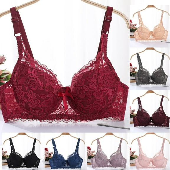 CFLVAEK Lace Bras for Women Plus Size Wirefree Bra Comfort Push Up Unpadded Minimizer Everyday Bras Lightly Full Figure Bras Beige L