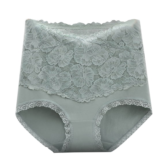 CFLVAEK Lace Underwear for Women Soft Stretch High Waisted Cotton Briefs Full Coverage Tummy Control Shapewear Panties Green M