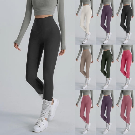 CFLVAEK Leggings for Women Plus Size High Waisted Tummy Control Workout Legging Solid Color Stretch Yoga Pants for Running Gray S