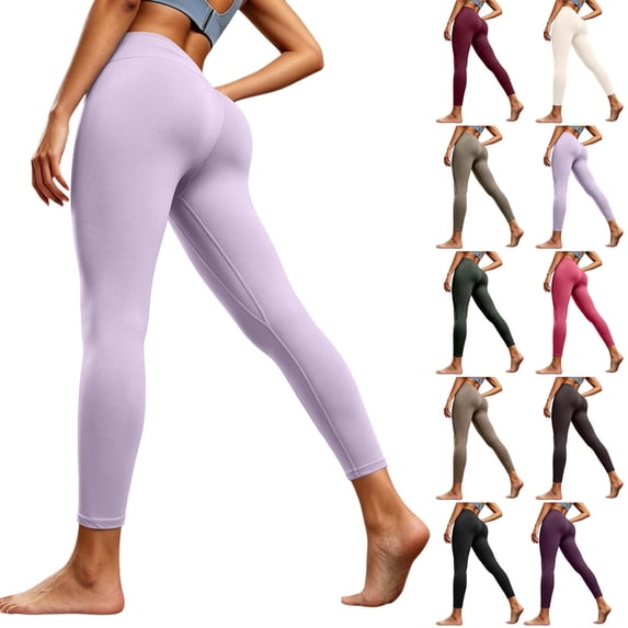 CFLVAEK Leggings for Women Stretch High Waisted Workout Yoga Pants Stretch Butt Lift Tummy Control Legging for Athletic Running Gym Fitness Purple XL