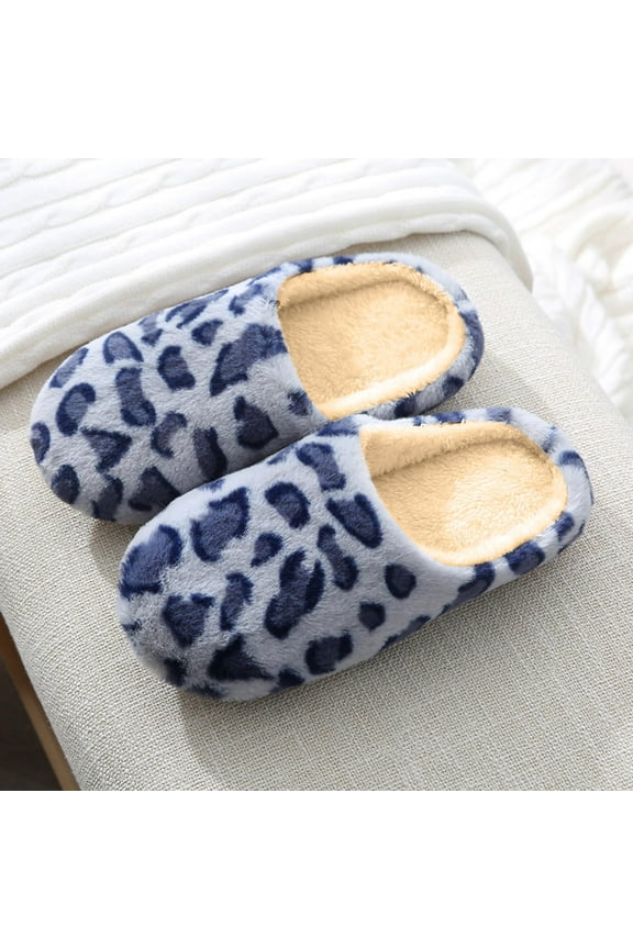 Leopard Slippers for Women Comfy Fuzzy Slip on House Slipper Soft Memory Foam Shoes Cozy Indoor Faux Shoe Fall Winter Slide on Slippers