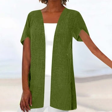CFLVAEK Lightweight Summer Fall Cardigan for Women Casual Short Sleeve Cardigans Loose Fitted Solid Color Coat Tops Comfy Open Front Sweaters