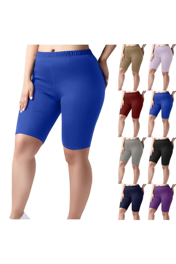 Long Biker Shorts Women Plus Size High Waisted Tummy Control Workout Yoga Shorts Solid Color Butt Lifting Biker Shorts Black XL