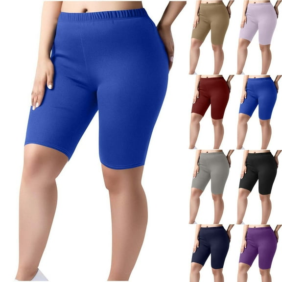 CFLVAEK Long Biker Shorts Women Plus Size High Waisted Tummy Control Workout Yoga Shorts Solid Color Butt Lifting Biker Shorts Black XXL