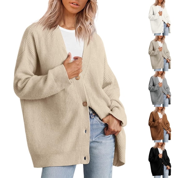 CFLVAEK Long Cardigan Sweaters for Women Plus Size Button Down Ribbed Knit Sweater Loose Fit Open Front Cardigans Trendy Fall Winter Outwear Black XL