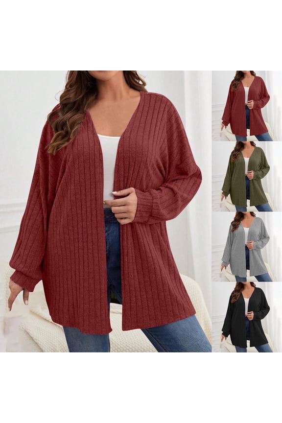 Long Cardigan Sweaters for Women Plus Size Long Sleeve Cardigans Loose Fit Ribbed Knit Open Front Sweater Coat Black XXXXL