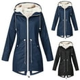 thumbnail image 1 of CFLVAEK Long Rain Jackets for Women Waterproof Fleece Lined Windbreaker with Hood Zip Up Adjustable Rain Coat for Outdoor Hiking Black XXL, 1 of 5