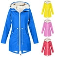 thumbnail image 1 of CFLVAEK Long Rain Jackets for Women Waterproof Fleece Lined Windbreaker with Hood Zip Up Adjustable Rain Coat for Outdoor Hiking Pink XL, 1 of 5