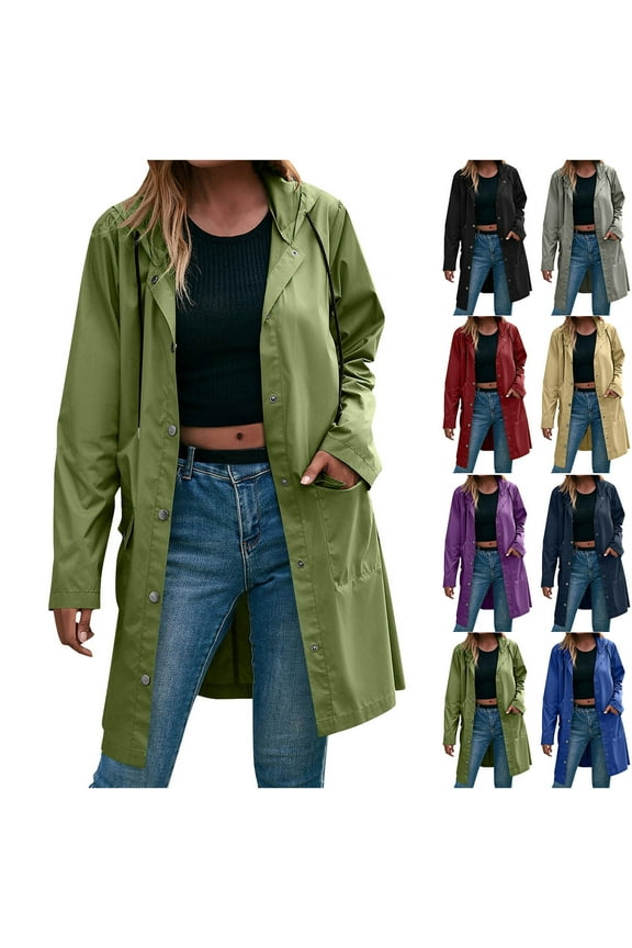 Long Raincoat for Women Waterproof with Hood Waterproof Button Down Outdoor Jackets Wind Proof Rain Jacket with Pockets Wine L