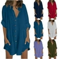 thumbnail image 1 of CFLVAEK Long Shirts for Women Cotton Linen Button Down Shirt Casual 3/4 Sleeve Blouses Solid Color Collared Summer Fall Going Out Tops Navy M, 1 of 6