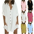 thumbnail image 1 of CFLVAEK Long Shirts for Women Cotton Linen Button Down Shirt Casual 3/4 Sleeve Blouses Solid Color Collared Summer Fall Going Out Tops Yellow L, 1 of 6