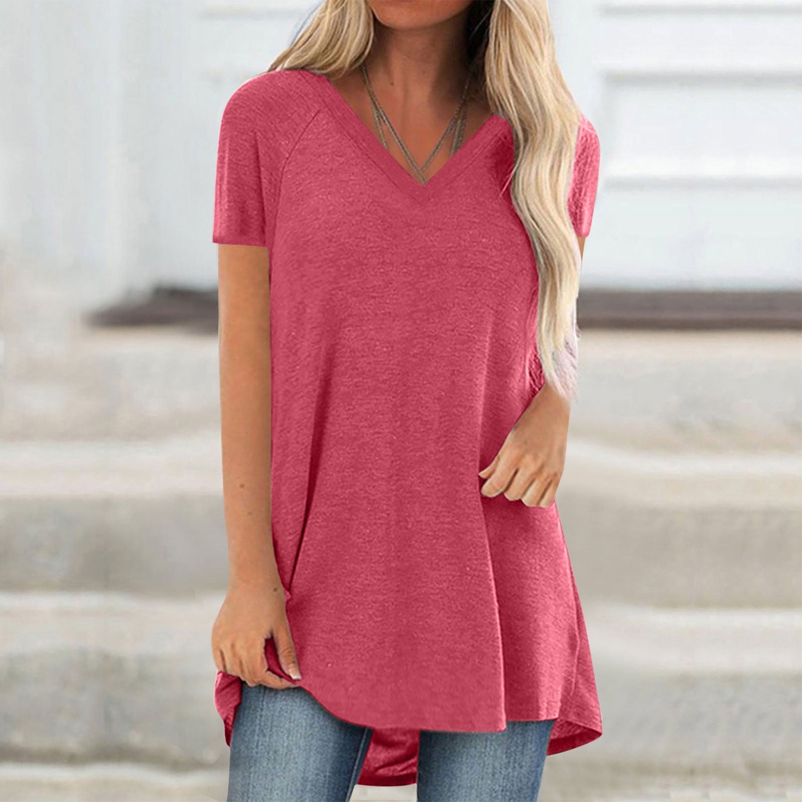 CFLVAEK Long Tshirts for Women Plus Size V Neck Summer Tshirt Casual ...