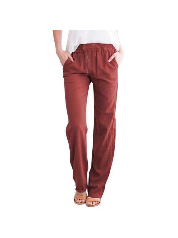 Lounge Pants Plus Size Women with Drawstring Elastic High Waist 2 Pockets Casual Pant Lightweight Solid Going Out Beach Trousers Loose Full Length Pull On Pants
