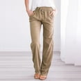 thumbnail image 1 of CFLVAEK Lounge Pants Women with Drawstring Elastic High Waist 2 Pockets Casual Pant Lightweight Solid Going Out Beach Trousers Loose Full Length Pull On Pants Khaki XL, 1 of 3