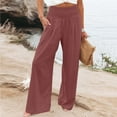 thumbnail image 1 of CFLVAEK Lounge Trousers Petite Women Wide Leg with Drawstring Elastic High Rise Tummy Control Pants Baggy Solid Beach Trousers Comfy Full Length Pull On Culottes Wine S, 1 of 8