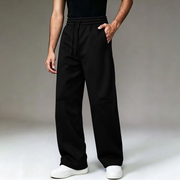 CFLVAEK Men's Baggy Sweatpants with Pockets Loose Wide Leg Athletic Workout Sweatpant Solid Color Casual Drawstring Elastic Waisted Long Pants Black M