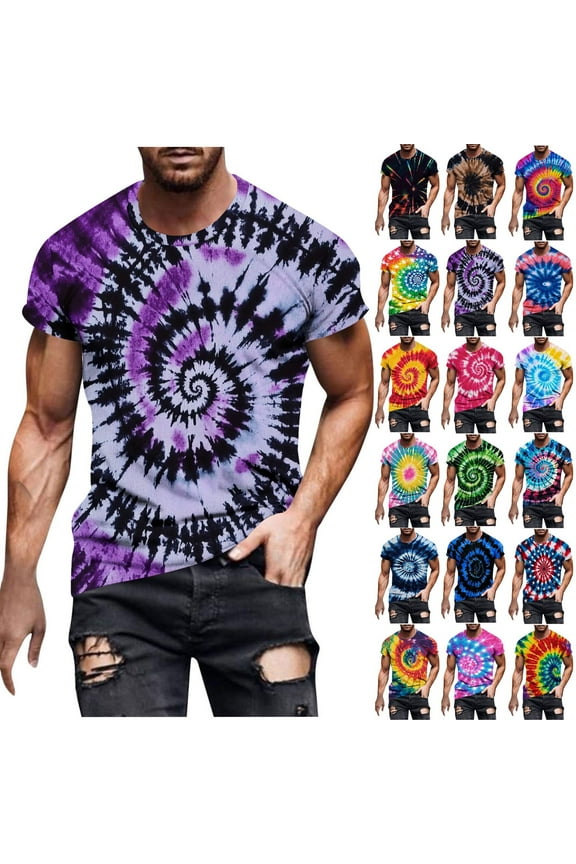 Men's Tie Dye T Shirts Hippies Senior Short Sleeve Tshirts Big and Tall Round Neck T Shirt 2025 Fashion Summer Beach Vacation Tops Orange L