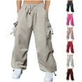 thumbnail image 1 of CFLVAEK Mens Big and Tall Cargo Pants Loose Fit Wide Leg Baggy Pant Casual Drawstring Elastic Waist Athletic Hiking Pants with Multi Pockets Pink XXXXL, 1 of 7