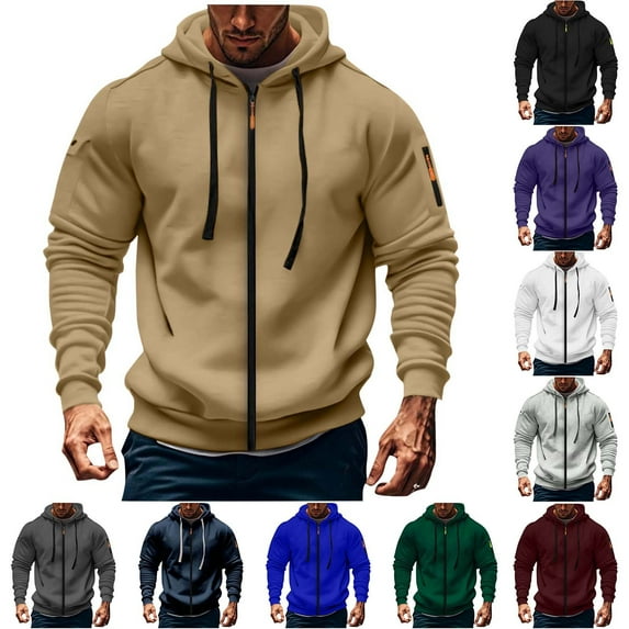 CFLVAEK Mens Big and Tall Hoodies Zip Up Workout Hooded Jackets Casual Long Sleeve Hoodie Sweatshirts with Sleeve Pockets Khaki XXL