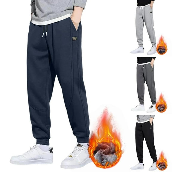 CFLVAEK Mens Big and Tall Sweatpants Fleece Lined Warm Winter Athletic Pants with Pockets Casual Drawstring Elastic Waist Sweatpant Black L