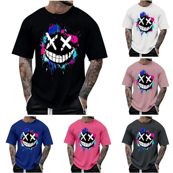 CFLVAEK Mens Graphic T Shirts Short Sleeve Summer Fashion Casual Funny Shirts Big and Tall Round Neck T Shirt Pink L