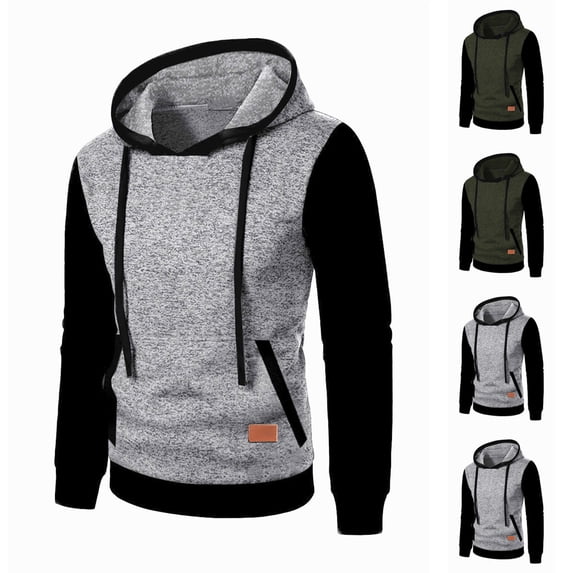 CFLVAEK Mens Hoodie Fashion Color Block Graphic Hoodies Big and Tall Long Sleeve Casual Pullover Tops Drawstring Hooded Sweatshirts with Pockets Gray L
