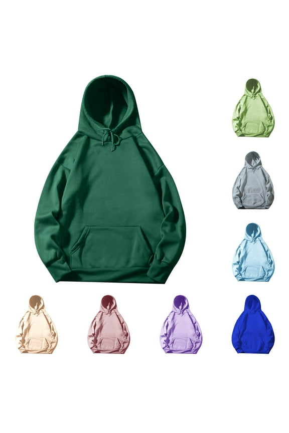 Mens Hoodie Sweatshirts Oversized Long Sleeve Hooded Pullovers Loose Fitted Drawstring Hoodies Solid Color Casual Fall Hoodies with Pocket Green L