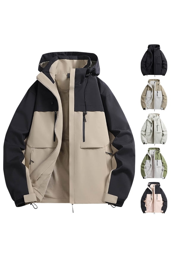 Mens Rain Jacket Lightweight Waterproof Windbreaker Coat Full Zip Outdoor Raincoat with Zipper Pockets Fall Wind Proof Hiking Travel Hooded Jackets Black S