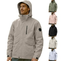 CFLVAEK Mens Rain Jackets Waterproof with Detachable Hood Big and Tall Lightweight Rain Coat Zip Up Outdoor Hooded Jacket Fall Windbreaker Coats with Pockets Army Green XS