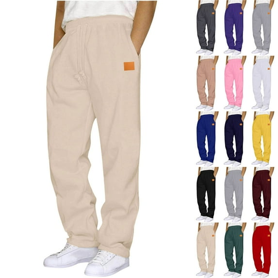 CFLVAEK Mens Sweatpants Open Bottom with Pockets Drawstring Elastic Waist Sweatpant Trendy Fall Straight Wide Leg Trousers Blue XXL
