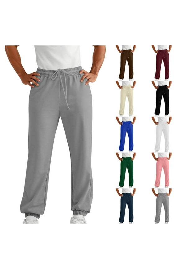 Mens Sweatpants with Pockets Casual Drawstring Elastic Waisted Workout Pants Big and Tall Plain Color Elastic Bottom Sweatpant for Gym Running Beige XXL