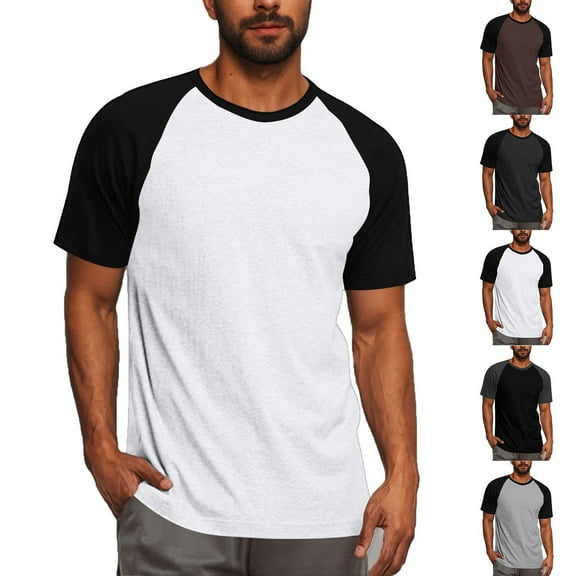 CFLVAEK Mens T Shirts Clearance Big and Tall Short Sleeve T Shirt Color Block Classic Tees Casual Round Neck Summer Tees 2025 Gray S