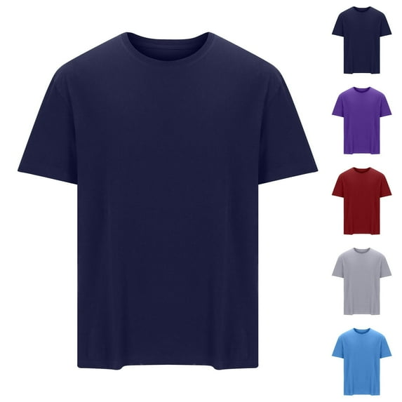 CFLVAEK Mens T Shirts Cotton Short Sleeve Tshirts Casual Summer Crew Neck Tshirt Solid Color Basic Tees Big and Tall T Shirt for Men Purple XXXXL