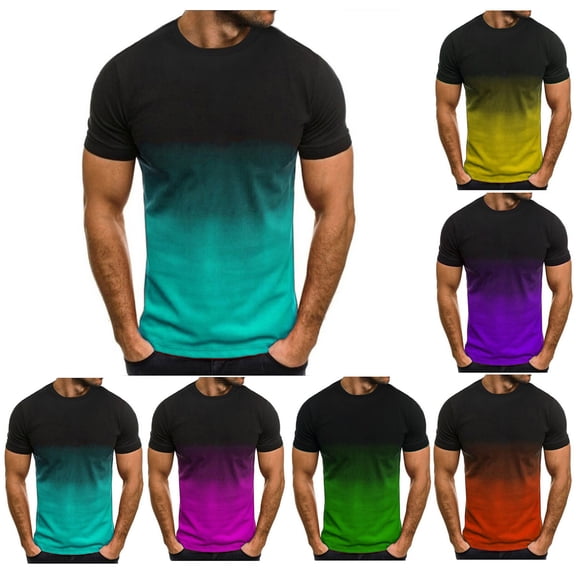 CFLVAEK Mens T Shirts Graphic Tees Big and Tall Short Sleeve Tshirts Gradient Round Neck T Shirt Summer Casual Pullove Tops for Men Purple L