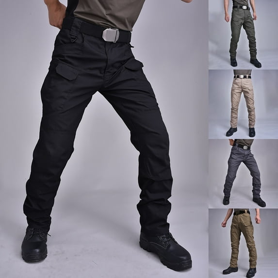 CFLVAEK Mens Tactical Cargo Pants with MultI Pockets Big and Tall Wide Leg Hiking Cargo Pant Solid Color Cotton Workout Trousers Khaki XXXL
